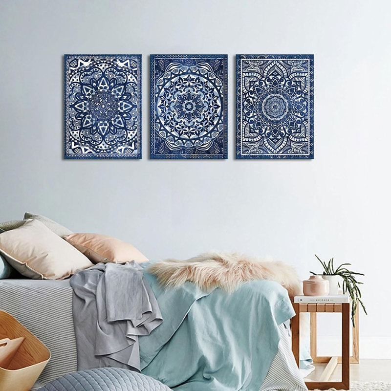 Bungalow Rose Navy Blue Wall Decor Vintage Wall Art For Bohemian And Mexican Decor Wayfair